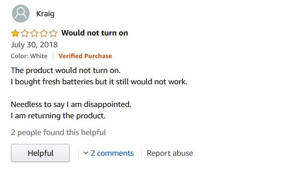 Customer Review #3 Product Would Not Turn On