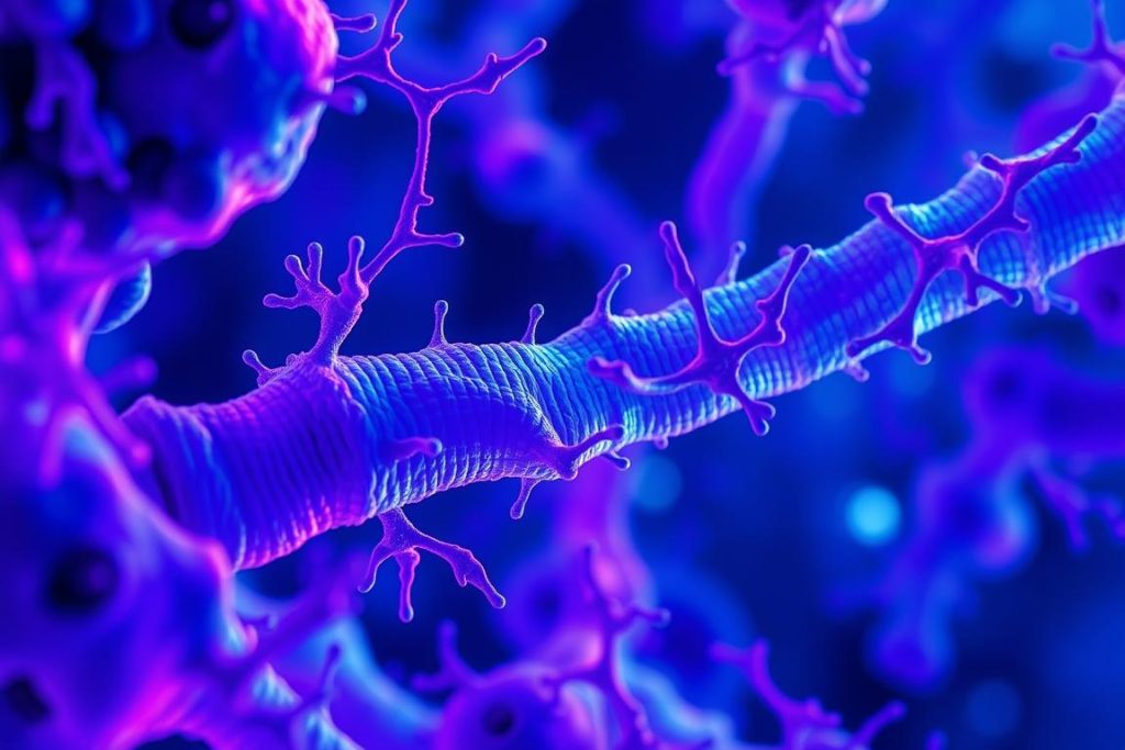 Microscopic view of mitochondria showing energy production process Microscopic view of mitochondria showing energy production process