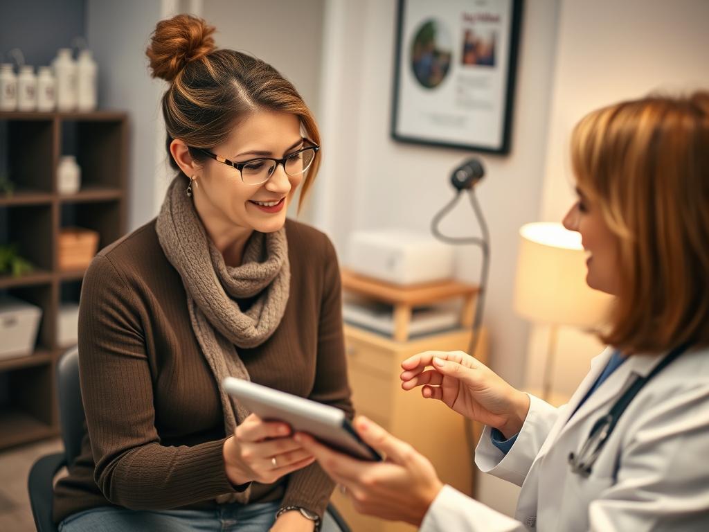 Woman consulting with healthcare provider about supplement safety Woman consulting with healthcare provider about supplement safety